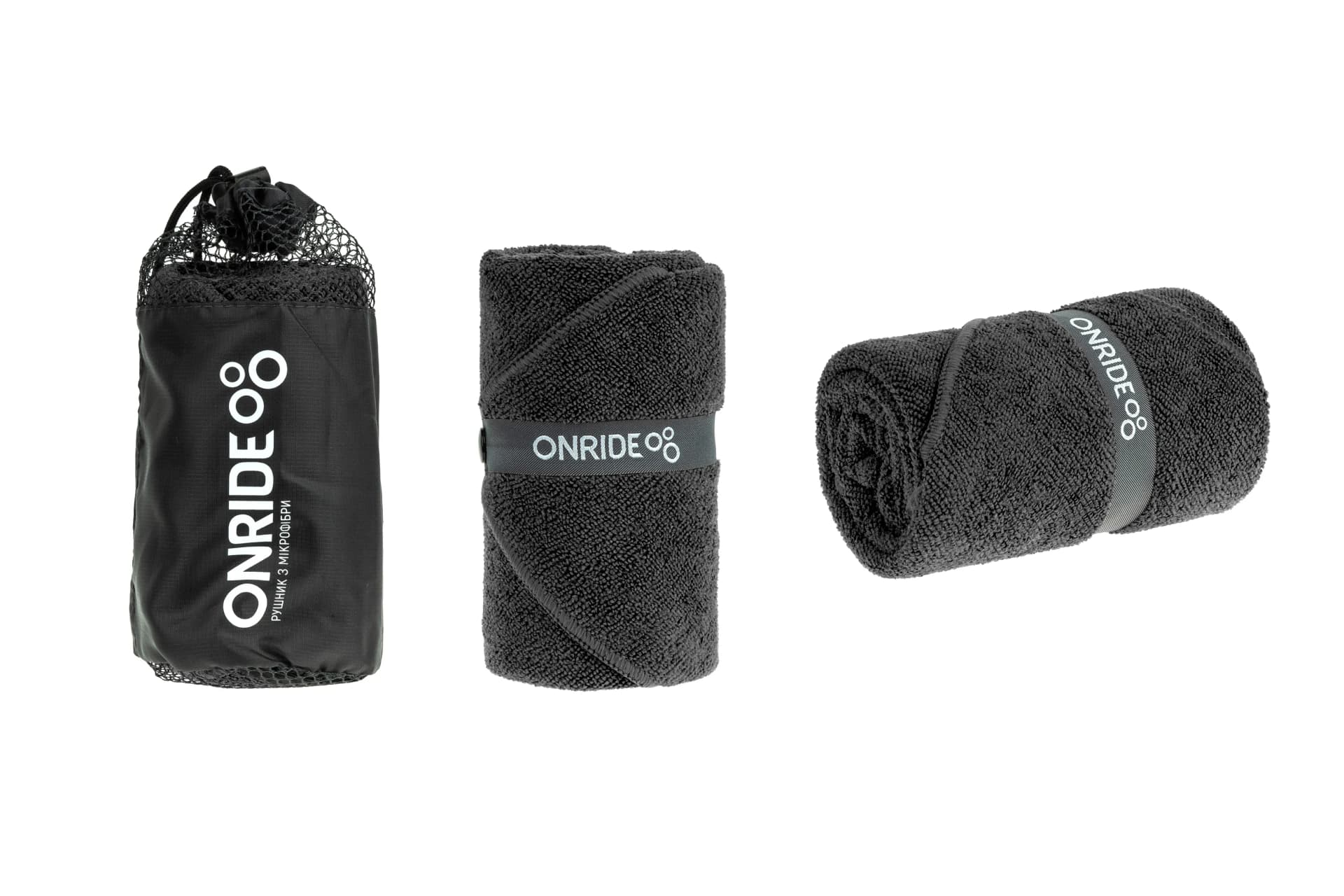 Рушник з махрової мікрофібри ONRIDE Dry чорний (120х60) у чохлі