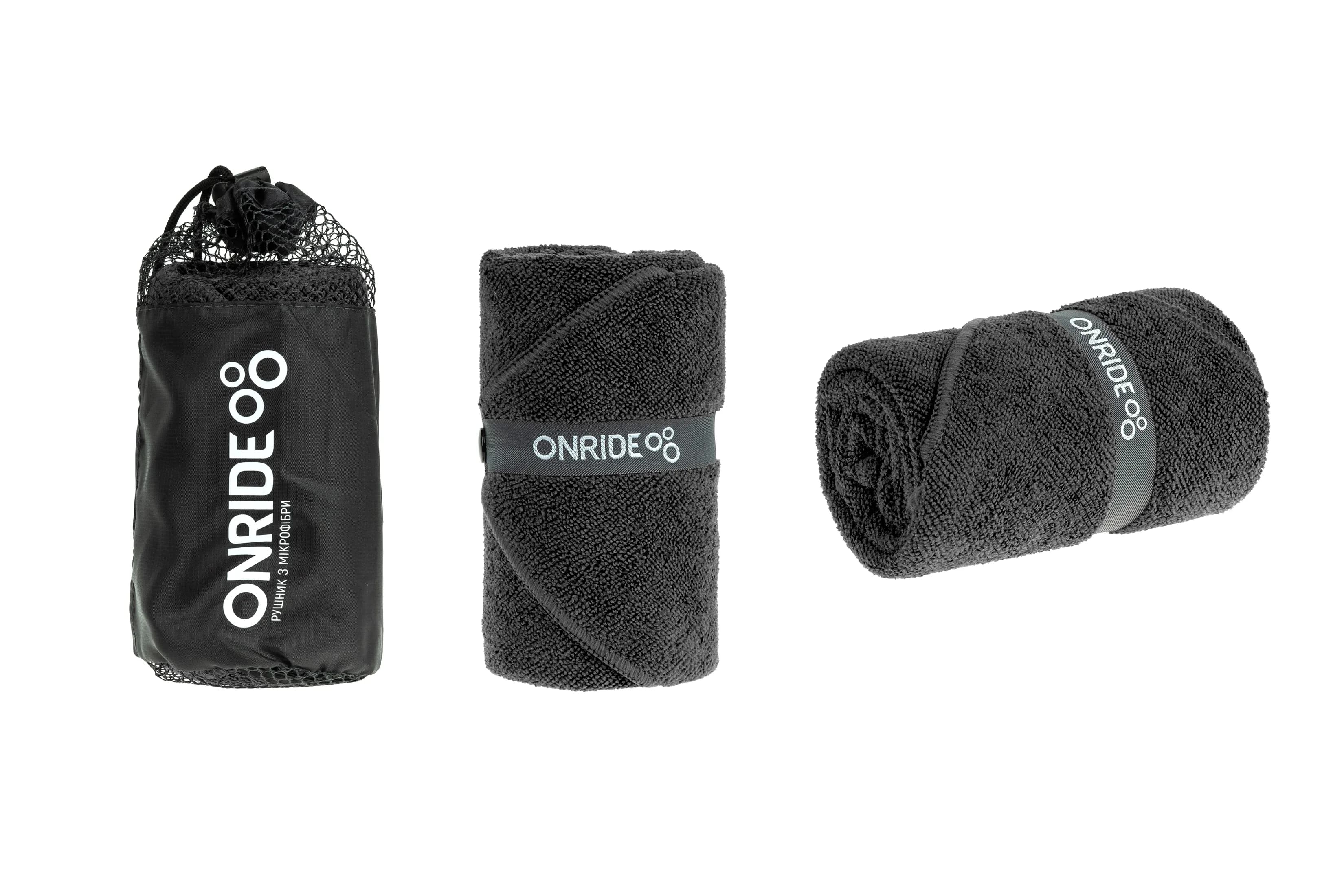 Рушник з махрової мікрофібри ONRIDE Dry чорний (100х50) у чохлі