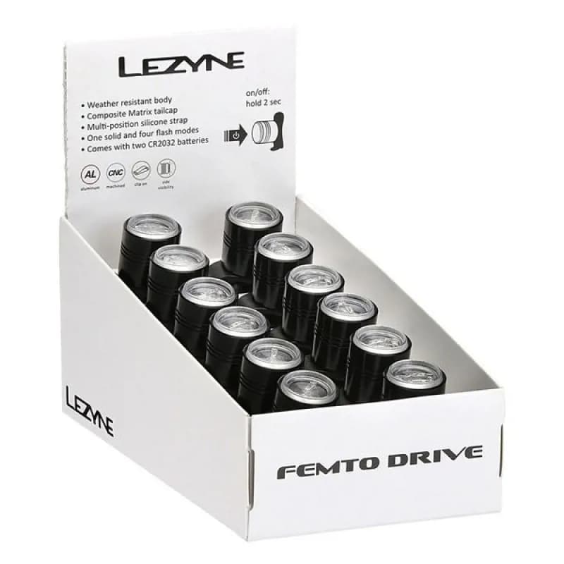 Пакування 36шт переднього світла LEZYNE FEMTO DRIVE BOX SET FRONT Чорний 15 люменів Y13