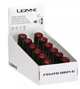 Пакування 36шт переднього світла LEZYNE FEMTO DRIVE BOX SET REAR Чорний 7 люменів Y13