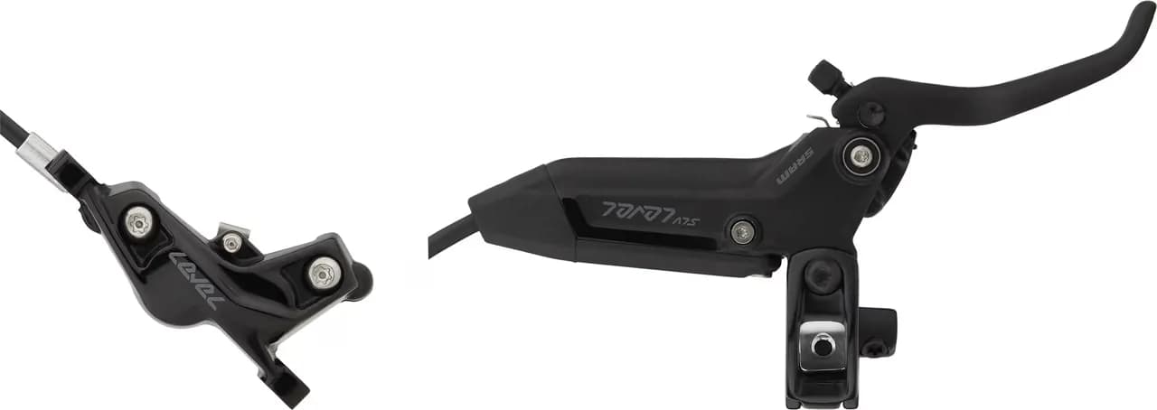 Гальма дискові SRAM Level Silver Stealth 4 Piston -  Aluminum Lever, Stainless Hardware, Reach Adj, Black Ano Front 950mm Hose (includes MMX Clamp, Rotor/Bracket sold separately) C1