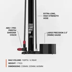 Підлоговий насос LEZYNE STEEL FLOOR DRIVE HV Манометр 3,5" Сріблястий матовий 100psi Y18
