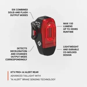 Заднє світло LEZYNE KTV DRIVE PRO+ Ai ALERT REAR Чорний 150 люменів Y18