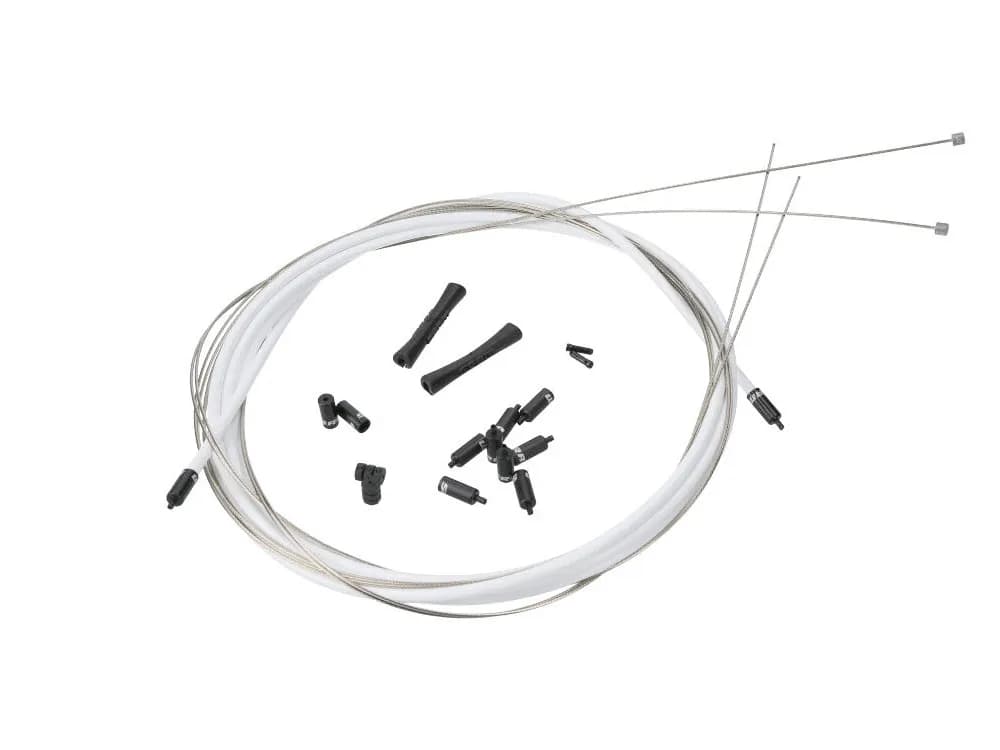 SRAM SlickWire Road and MTB Shift Cable Kit White 4mm (2x 2300mm 1.1mm coated cables, 4mm nylon braided housing, ferrules, end caps, frame protectors)