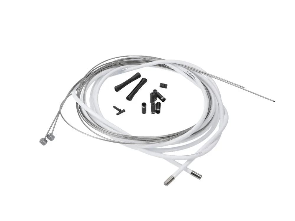 SRAM MTB Brake Cable Kit White 5mm (1x 1350mm, 1x 2350mm 1.5mm polished stainless steel cables, 5mm coil wound steel housing, ferrules, end caps, frame protectors)