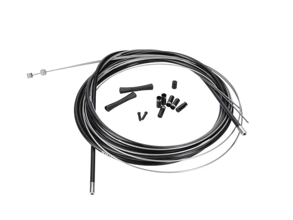 SRAM MTB Brake Cable Kit Black 5mm (1x 1350mm, 1x 2350mm 1.5mm polished stainless steel cables, 5mm coil wound steel housing, ferrules, end caps, frame protectors)