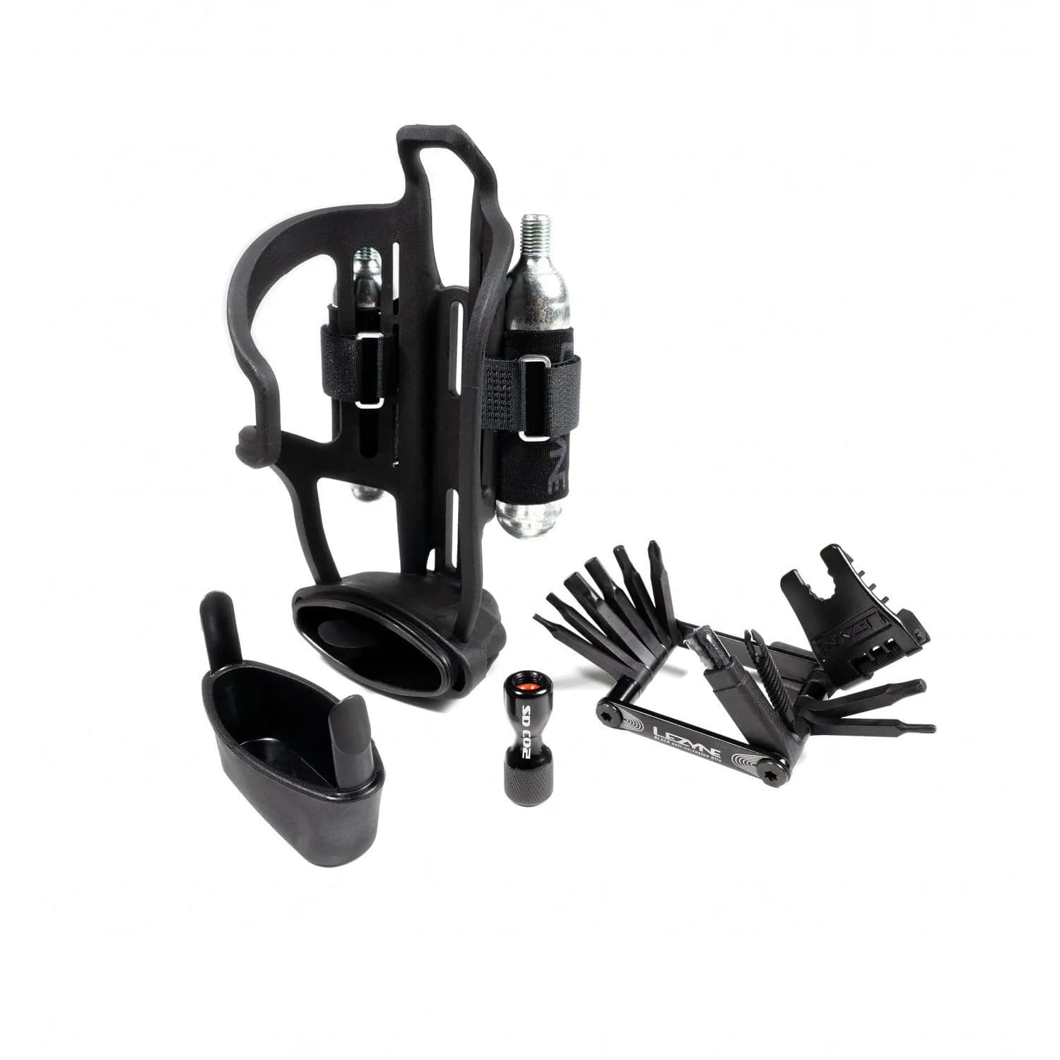 Фляготримач LEZYNE TUBELESS FLOW STORAGE LOADED з мультитулом V PRO 17 та головкою СО2 Чорний Y14