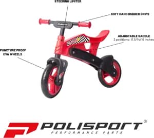 Біговел POLISPORT Balance Bike термопластиковий (2-5 років) до 25 кг чорний/червоний