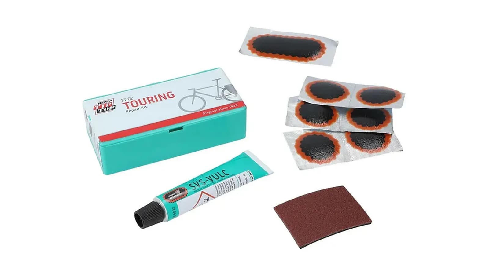 Велоаптечка TipTop TT-02 в комплекті: 7 латок, 1 наждак, 1 клей