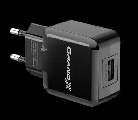Зарядний пристрій USB Grand-X CH-03 5V/2,1A з захистом від перенавантажень, чорний