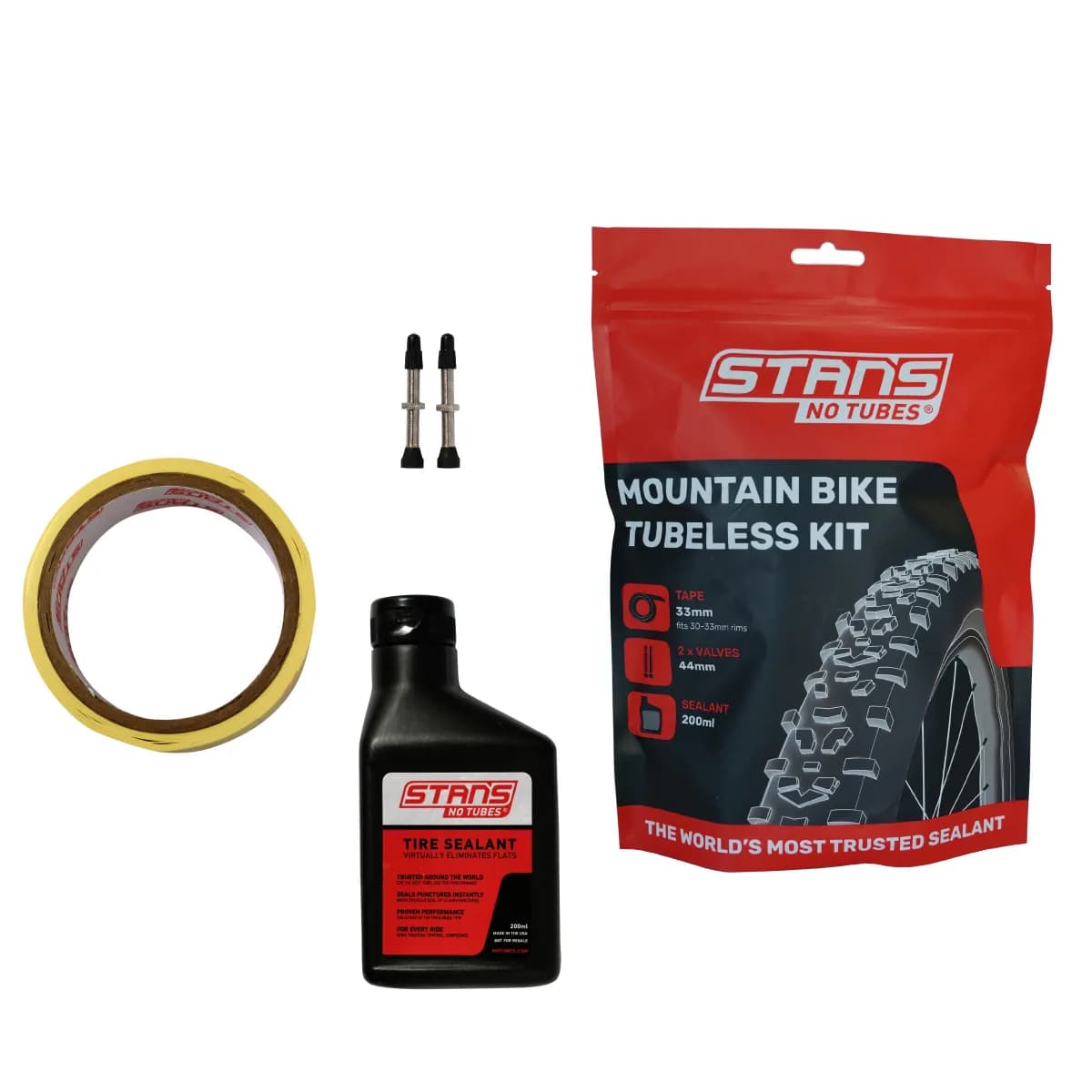 Набір Stan's Mountain Tubeless Kit 27 мм (стрічка 27 мм, ніпеля 44 мм, герметик 200 мл)