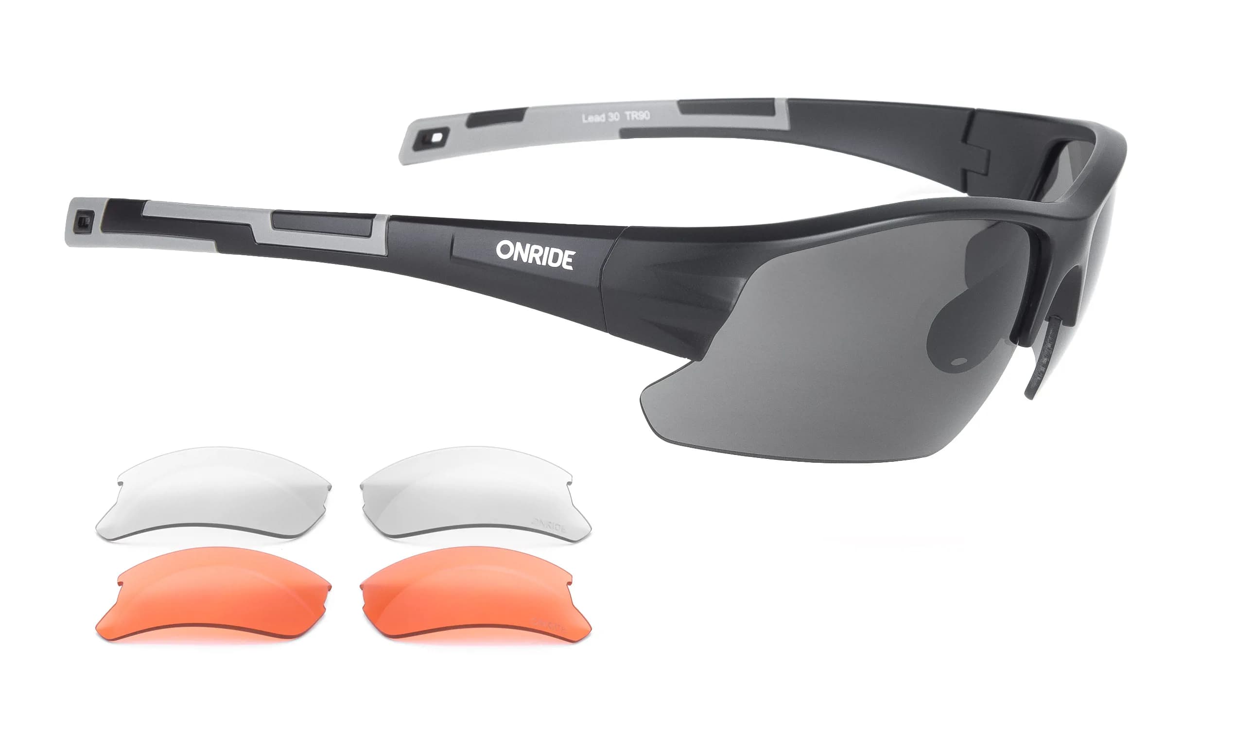 Окуляри ONRIDE Lead 30 матово чорні з лінзами димчасті кат 3 (17%); помаранчева кат 2 (37%); прозорі