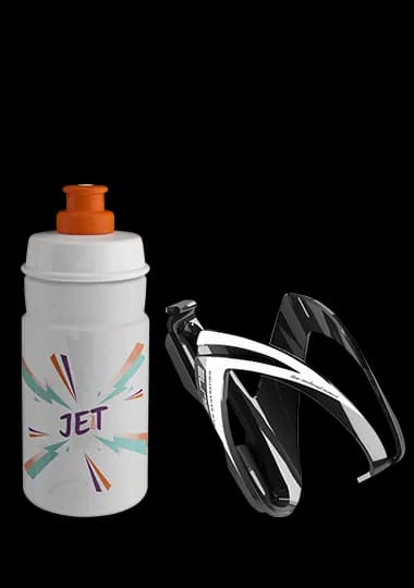 Комплект ELITE CEO: фляготримач чорнийбілий + фляга JET білий\помаранчевий 350мл