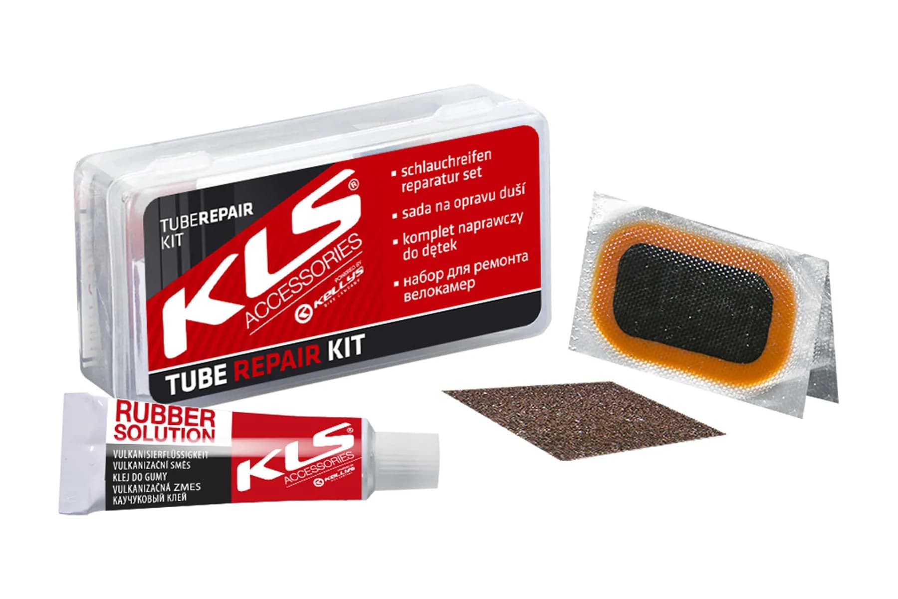 Набір для заклейки камери KLS Repair kit клей / латки / наждак / пластиковий бокс