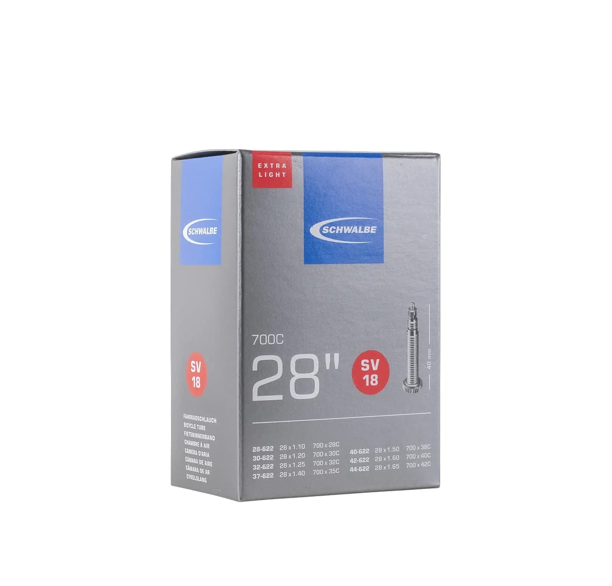 Камера Schwalbe SV18 EXTRA LIGHT 28"/700C (ETRTO 28/44-622) ніпель FV 40мм