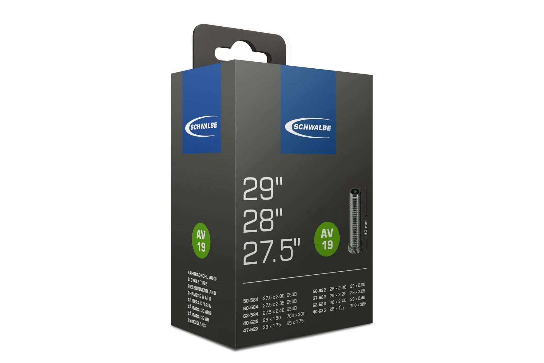 Камера Schwalbe AV 19 Standart 29/28/27,5" (40/62-584/635) AV 40мм AGV
