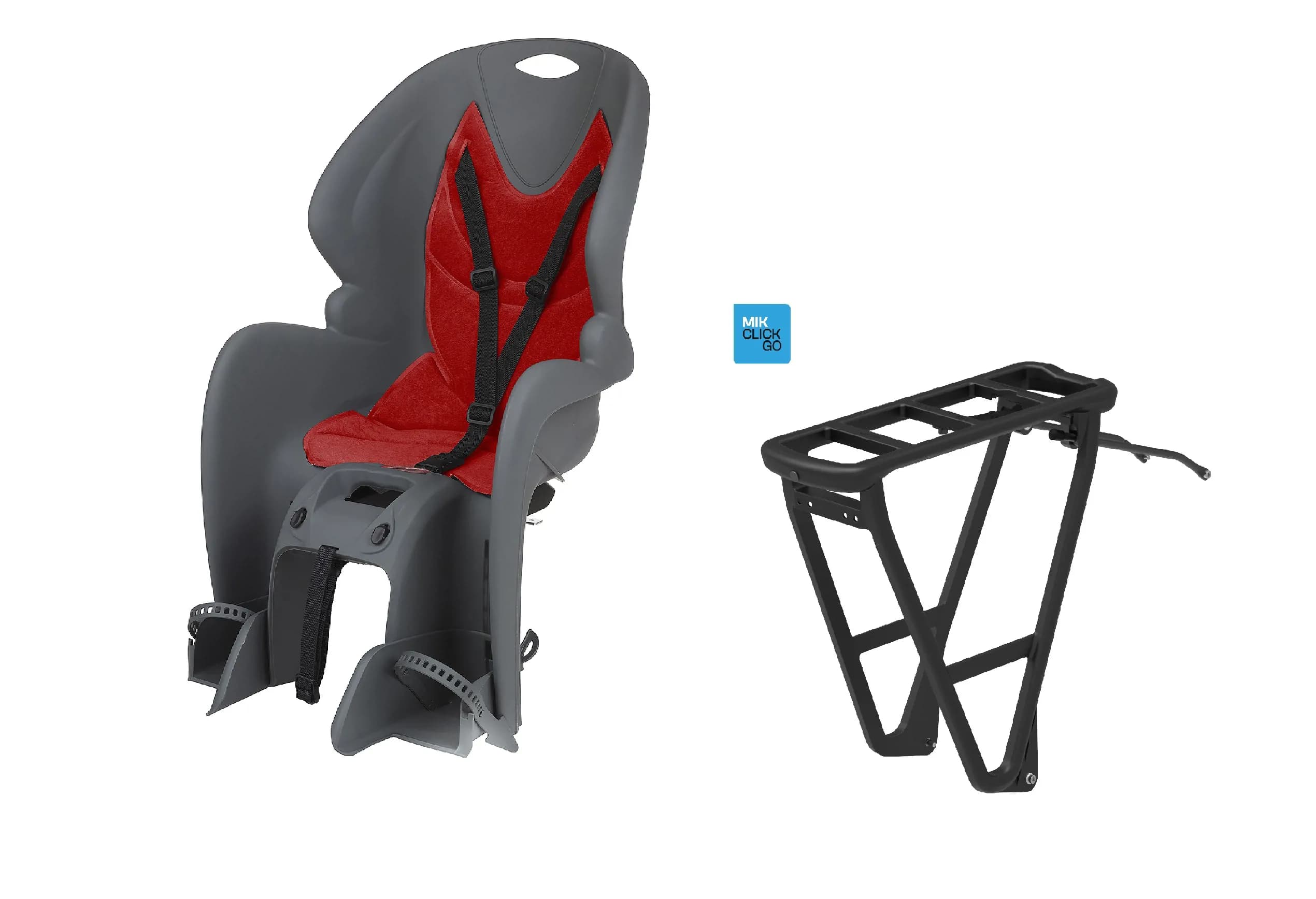 Дитяче велокрісло Polisport Dieffe Bikey GP LM, на багажник, 22 кг, сірий/черв.у компл. багажник HRP